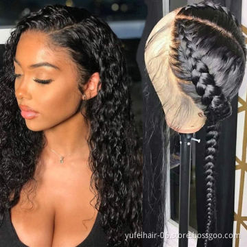 Wholesale HD Transparent Lace 100% Human Hair Deep Wave Wig,Brazilian Hair Water Wave Curly Lace Front Wigs With Baby Hair